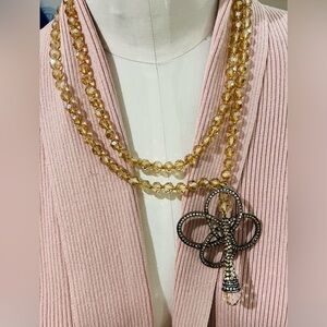 Heidi Daus 🆕 “Never Ending Elegance" Champagne Beaded Lariat 48” Necklace